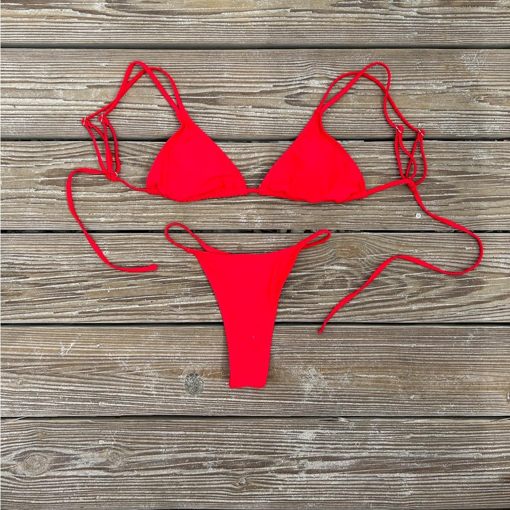 Beach bound red thong bikini